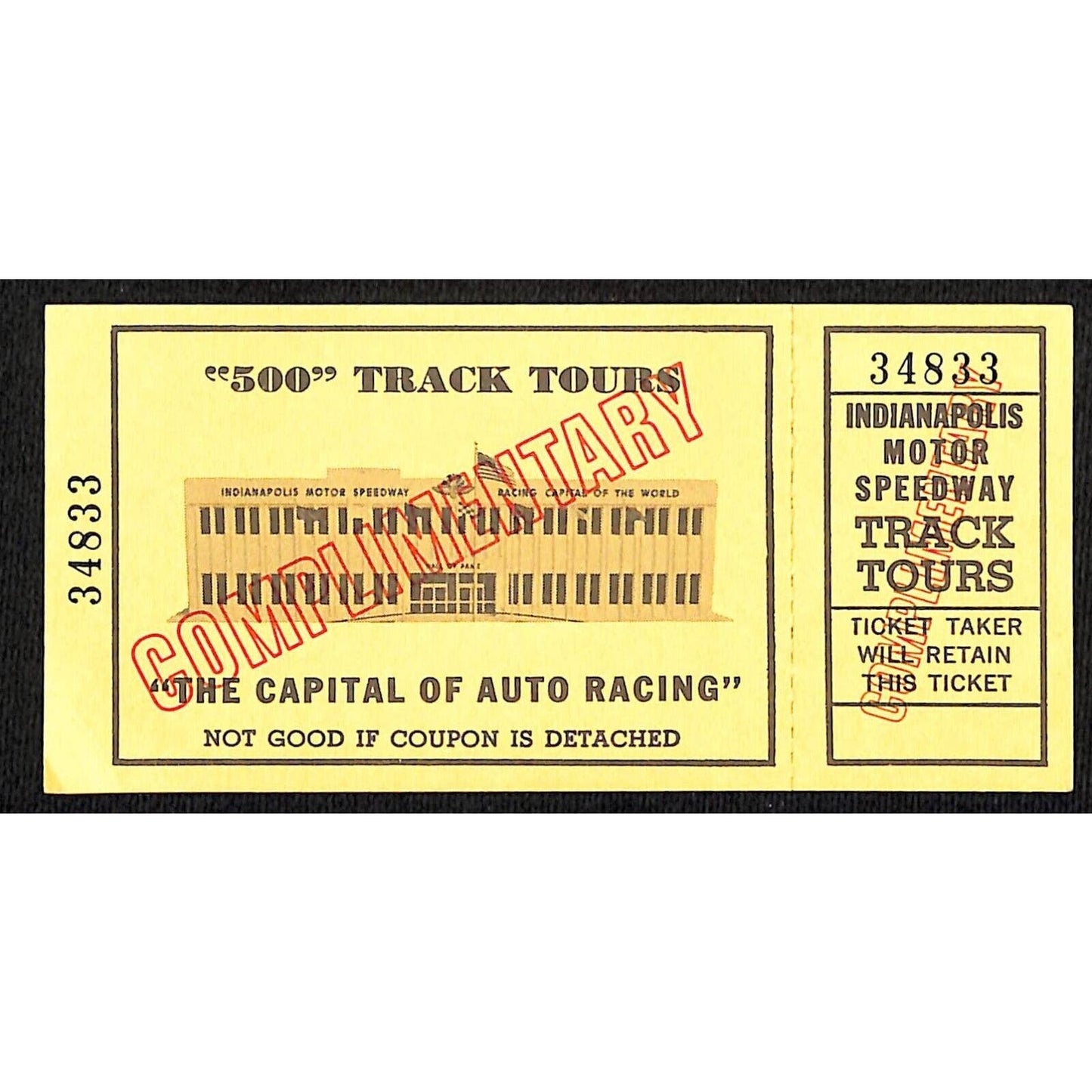 Indianapolis Motor Speedway Hall of Fame Museum Track Tour Ticket INDY 500 c1980