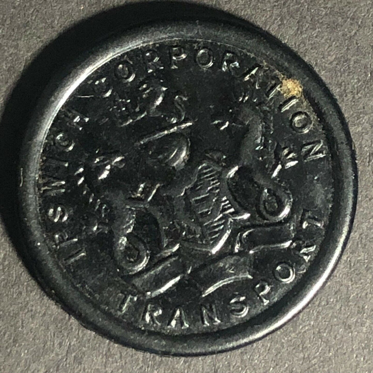Ipswich England Plastic Transport Token Black 1 1/2D 21mm c50's-60's