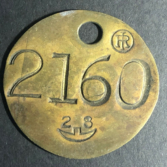 32mm Mining IR Equipment Ingersoll Rand Brass "2160" Tag / Token - Fauver Coll.