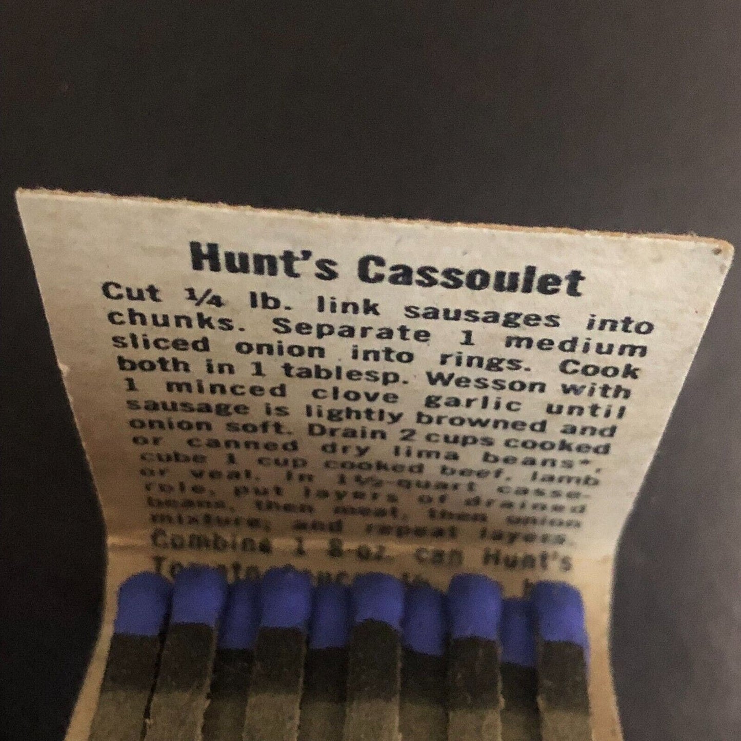 Hunt's Tomato Sauce Cassoulet Recipe Full Matchbook c1960's