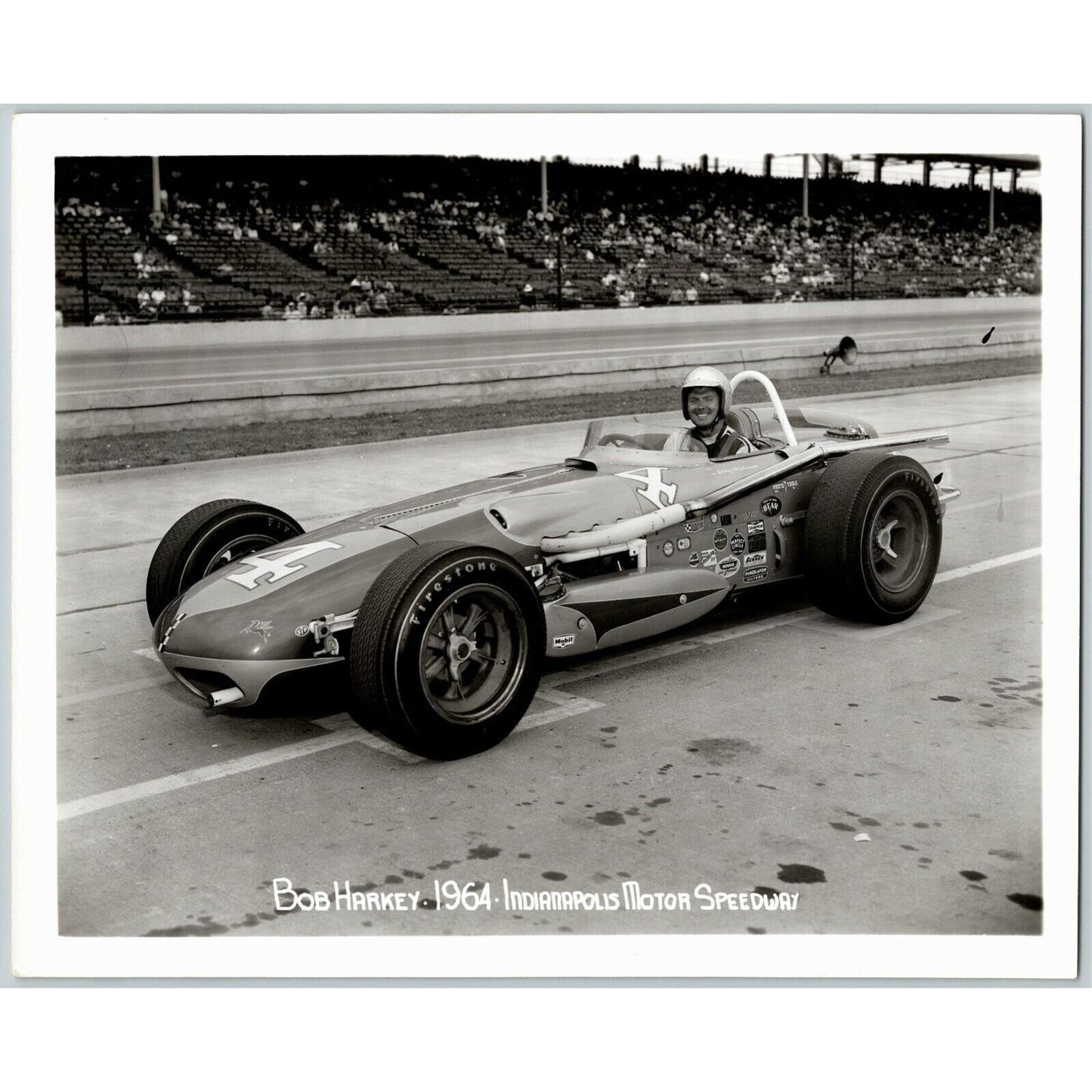 Indy 500 1964 Bob Harkey Glossy 8x10 B&W Original Photo - Stamped
