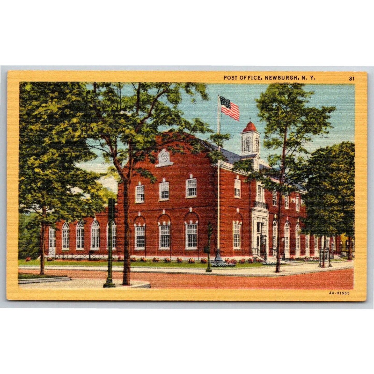 Vintage Linen Postcard Post Office, Newburgh, NY - Unposted VGC