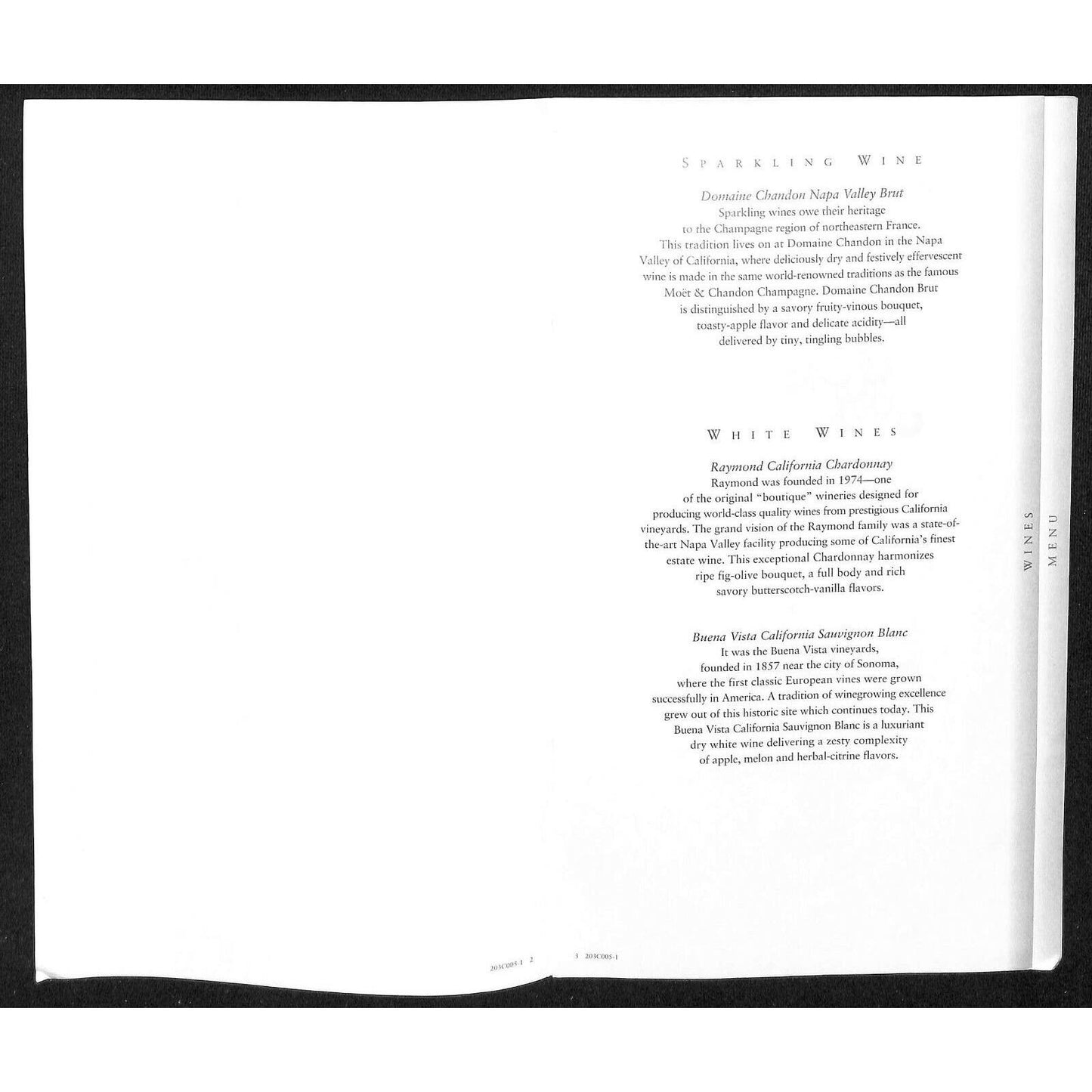 2004 American Airlines First Class Lunch Wine Menu w/ Anne Von Ehr Michigan Sky