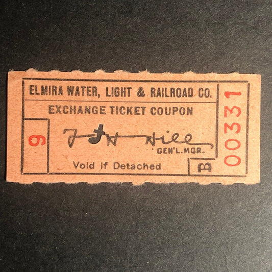 Elmira Water, Light & Railroad Co. Exchange Ticket Coupon #00331