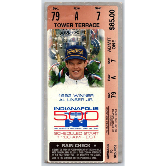 1983 Indianapolis 500 Ticket Stub Racing IMS Al Unser - seat 7