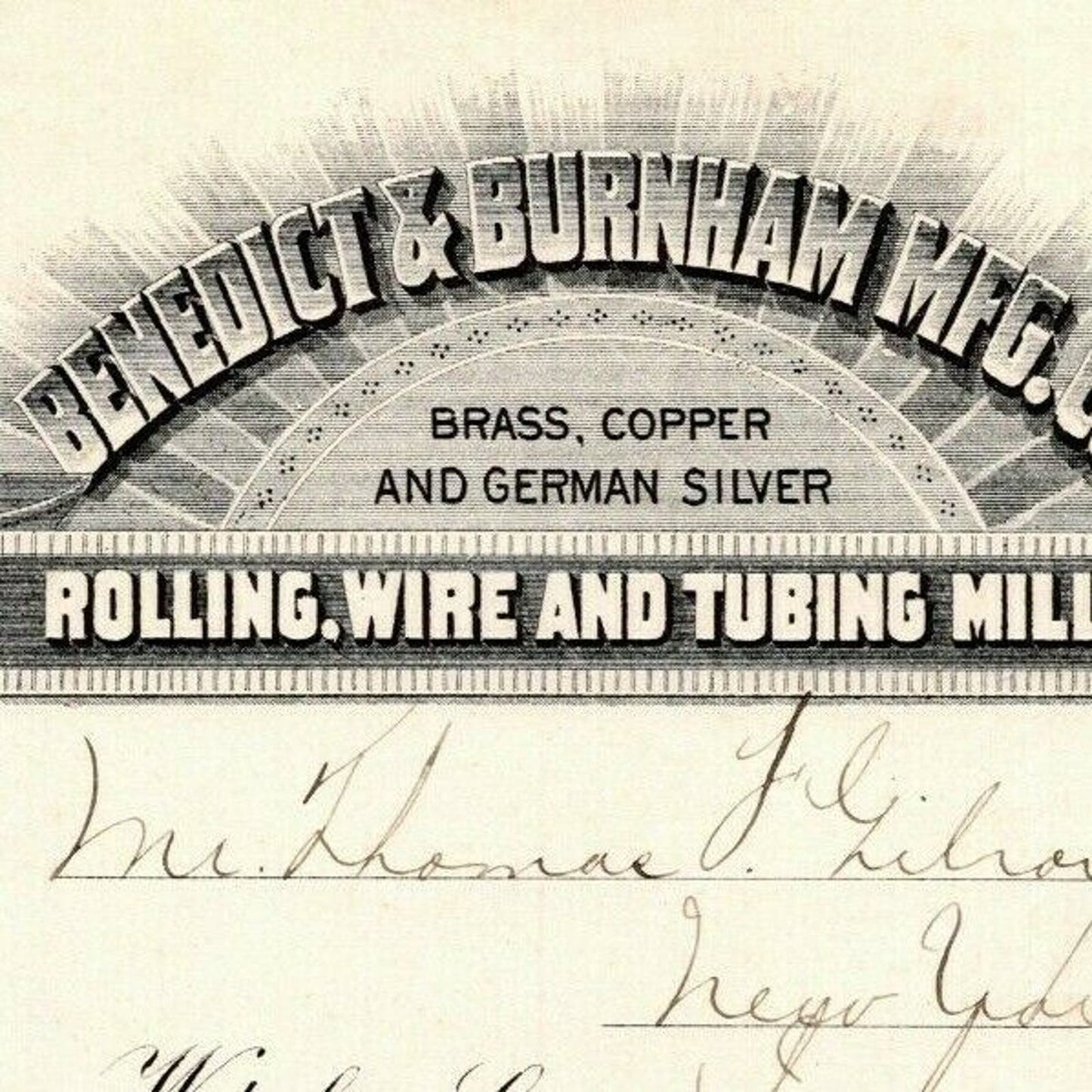 1888 "Benedict & Burnham Mfg. Co" German Silver Billhead Letterhead Waterbury CT