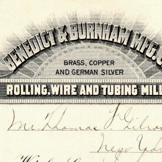 1888 "Benedict & Burnham Mfg. Co" German Silver Billhead Letterhead Waterbury CT