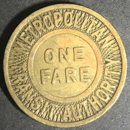 c1951 20mm Metropolitan Transit Authority - One Fare Brass Transit Token Boston