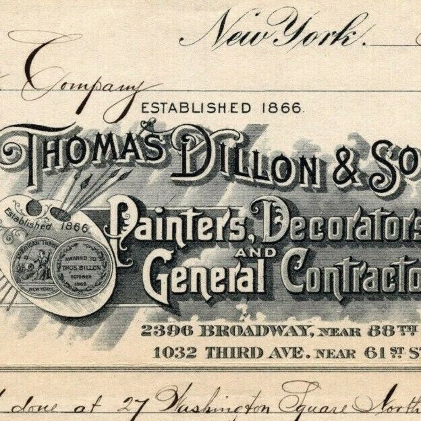 1915 Thomas Dillon & Sons Painters Decorators Billhead Letterhead Broadway NYC