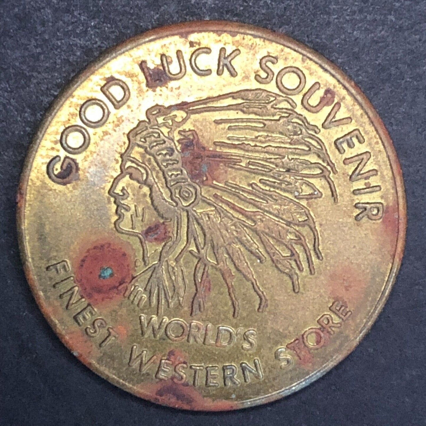 Buffalo Ranch Oklahoma Good Luck Souvenir Trade Token Brass 28mm