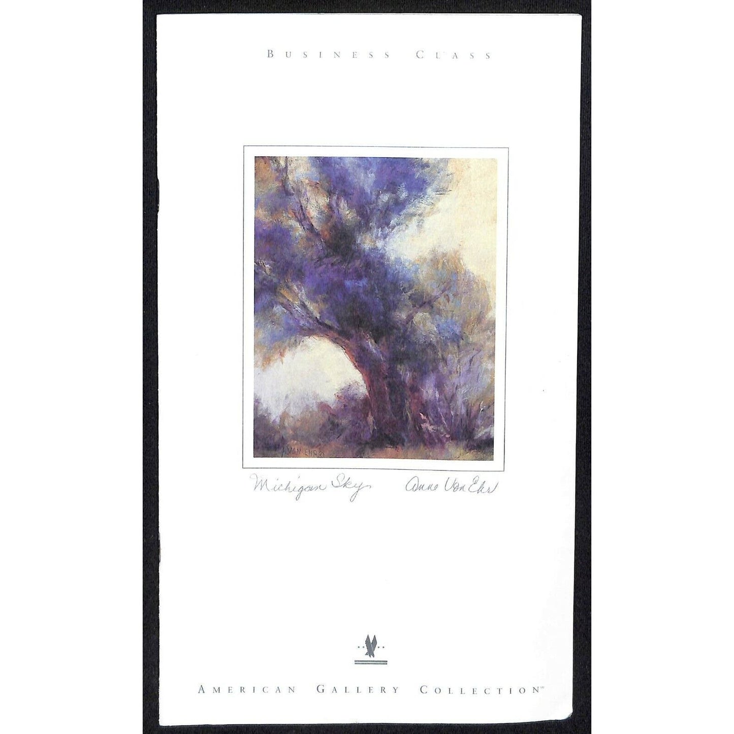 2004 American Airlines First Class Lunch Wine Menu w/ Anne Von Ehr Michigan Sky