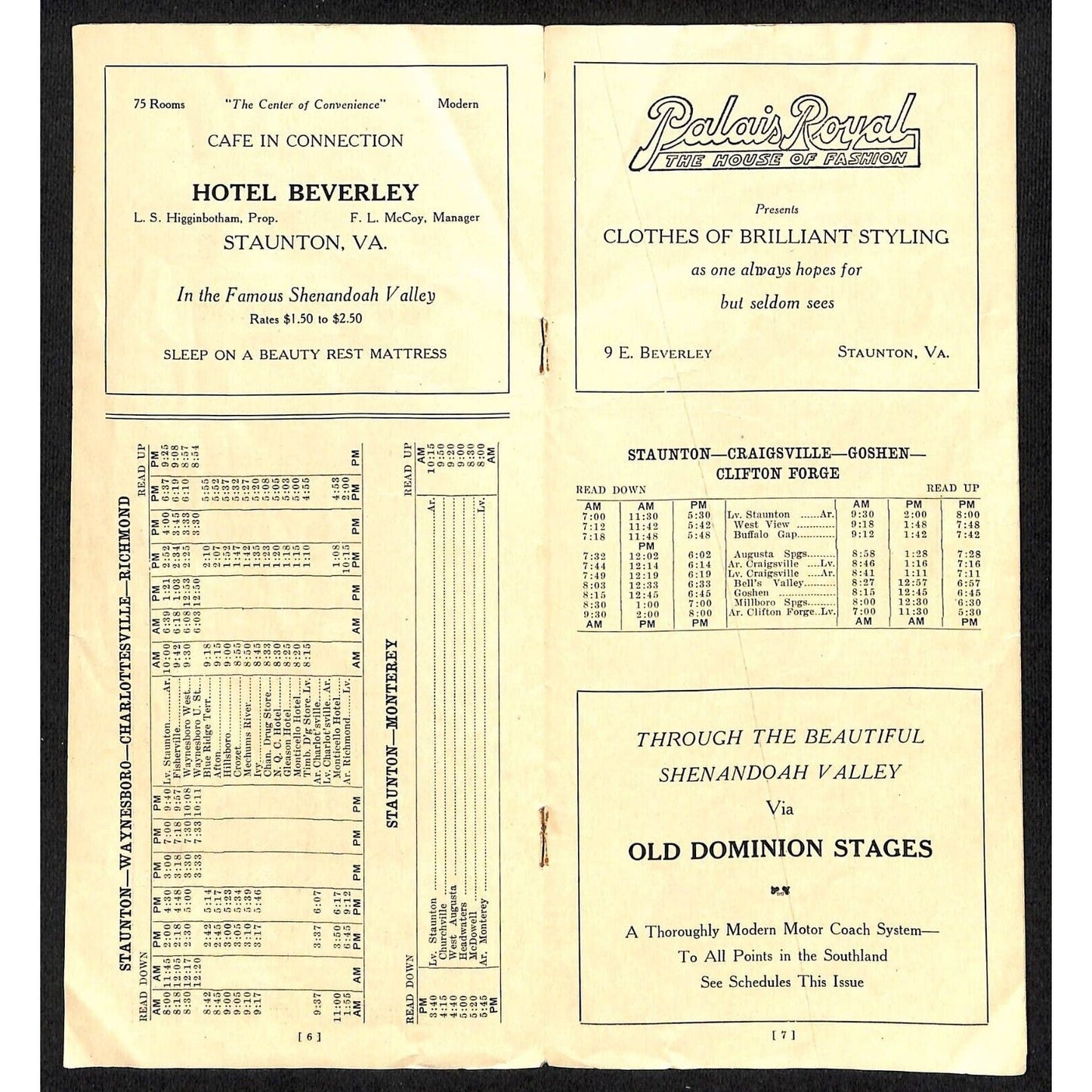 1931 Consolidated Bus Schedules Shenandoah Valley Natural Bridge, VA Scarce 11pp