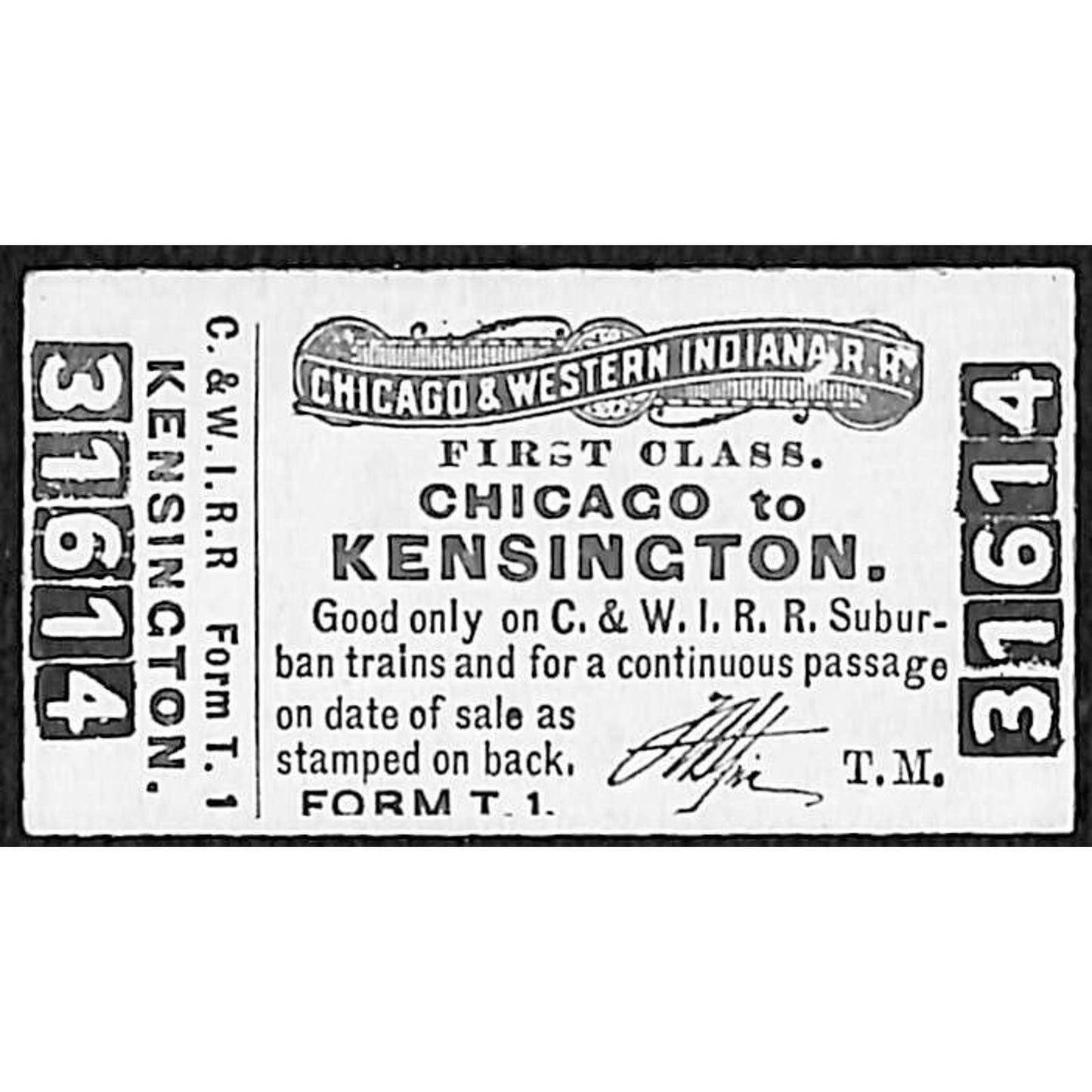 Chicago & Western Indiana RR Ticket Sheldon Park c1920's #31614