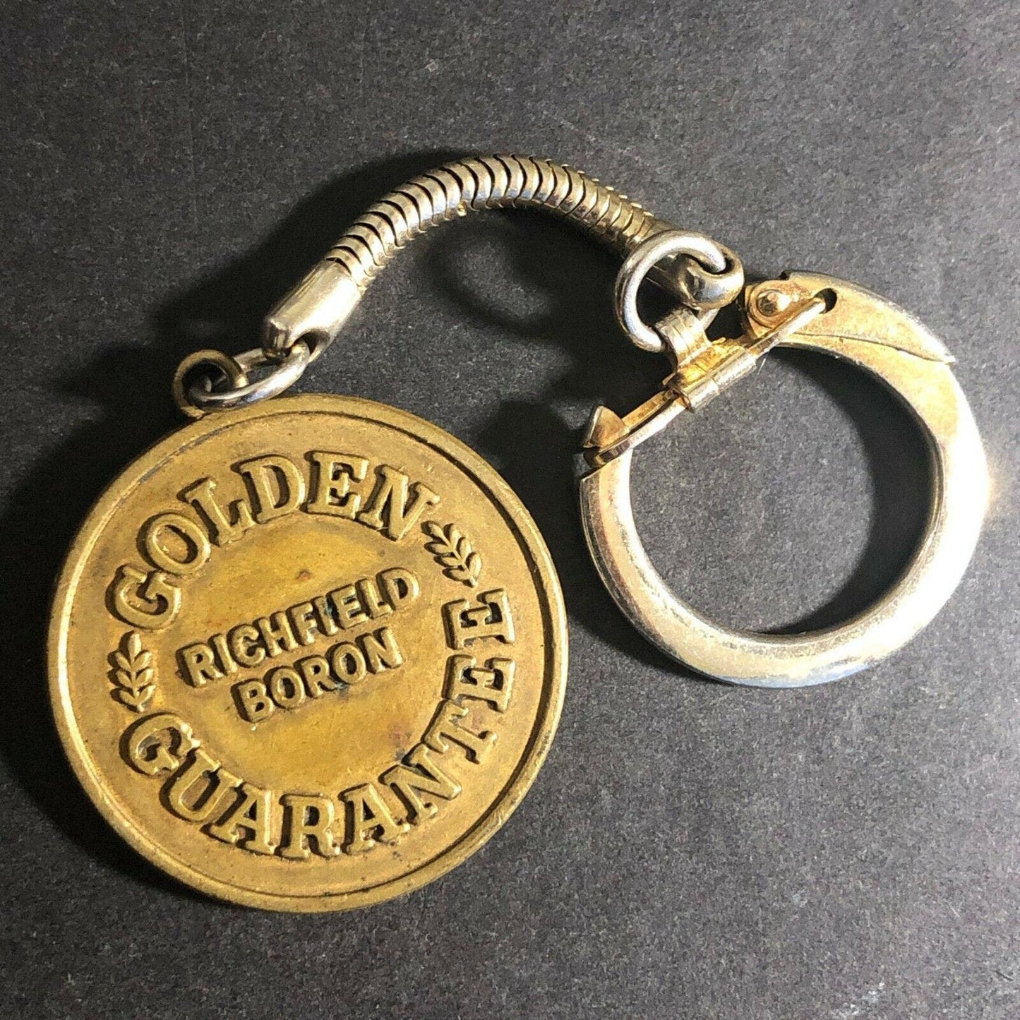 c1970's-80's Brass Richfield Boron "Golden Guarantee" Mail Return / Lost Key Fob