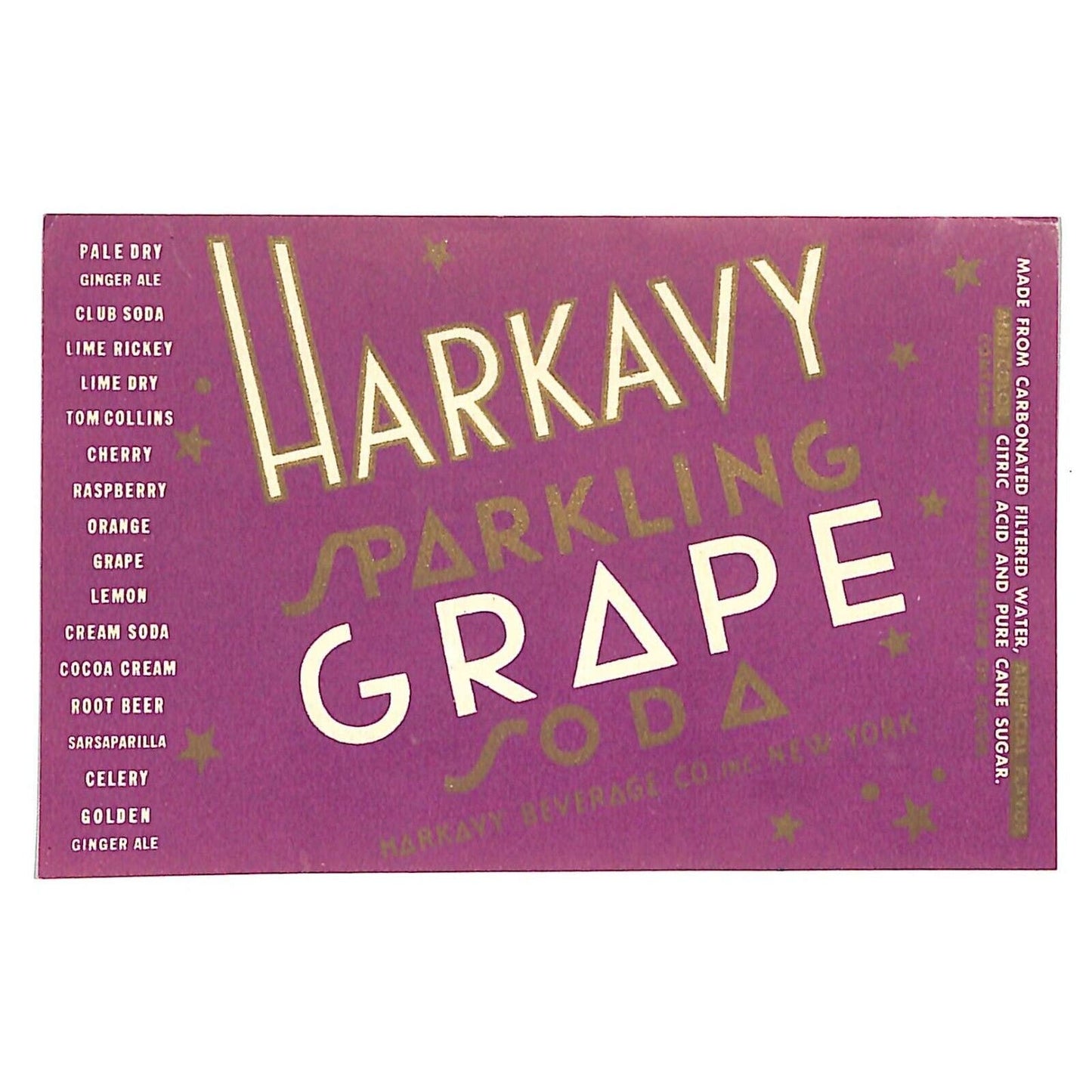 Harkavy Sparkling Grape Soda Paper Soda Label c1930's-40's