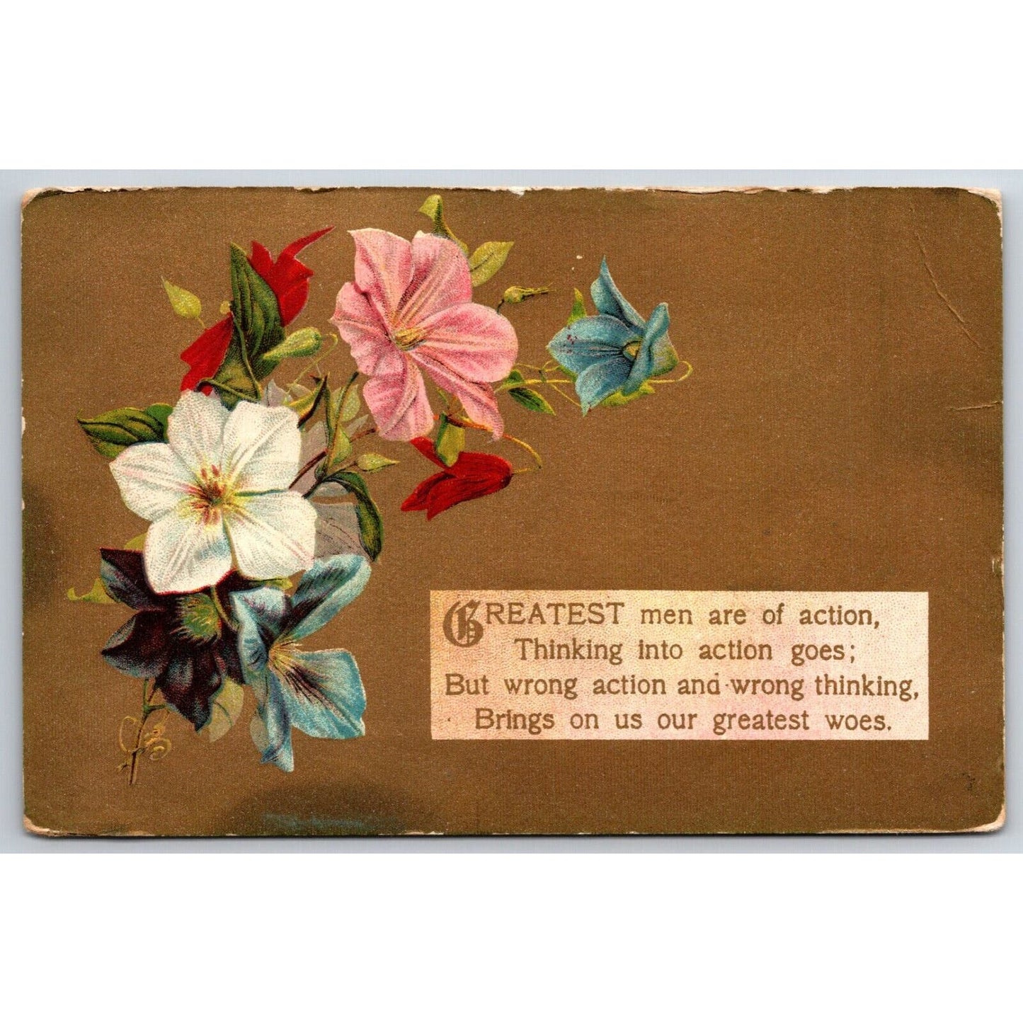 Romantic Postcard "Greatest Men of Action..." Gold Ink c1924