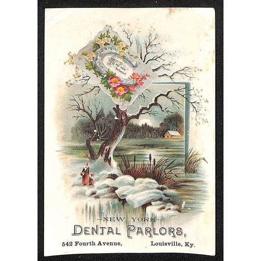 New York Dental Parlors Louisville KY Victorian Trade Card Home Winter Scene