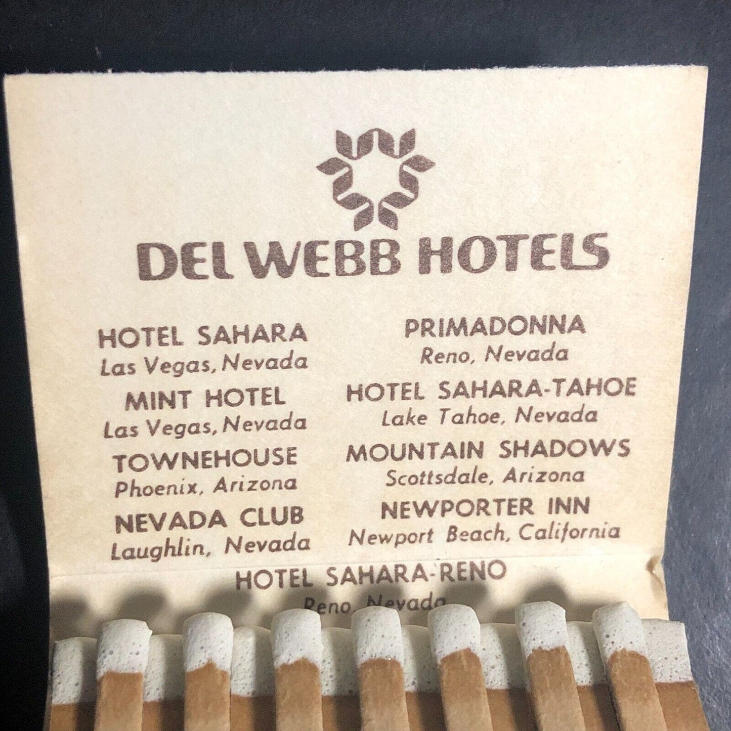 Del Webb's Sahara Tahoe Hotel Casino Full Matchbook c1975-85