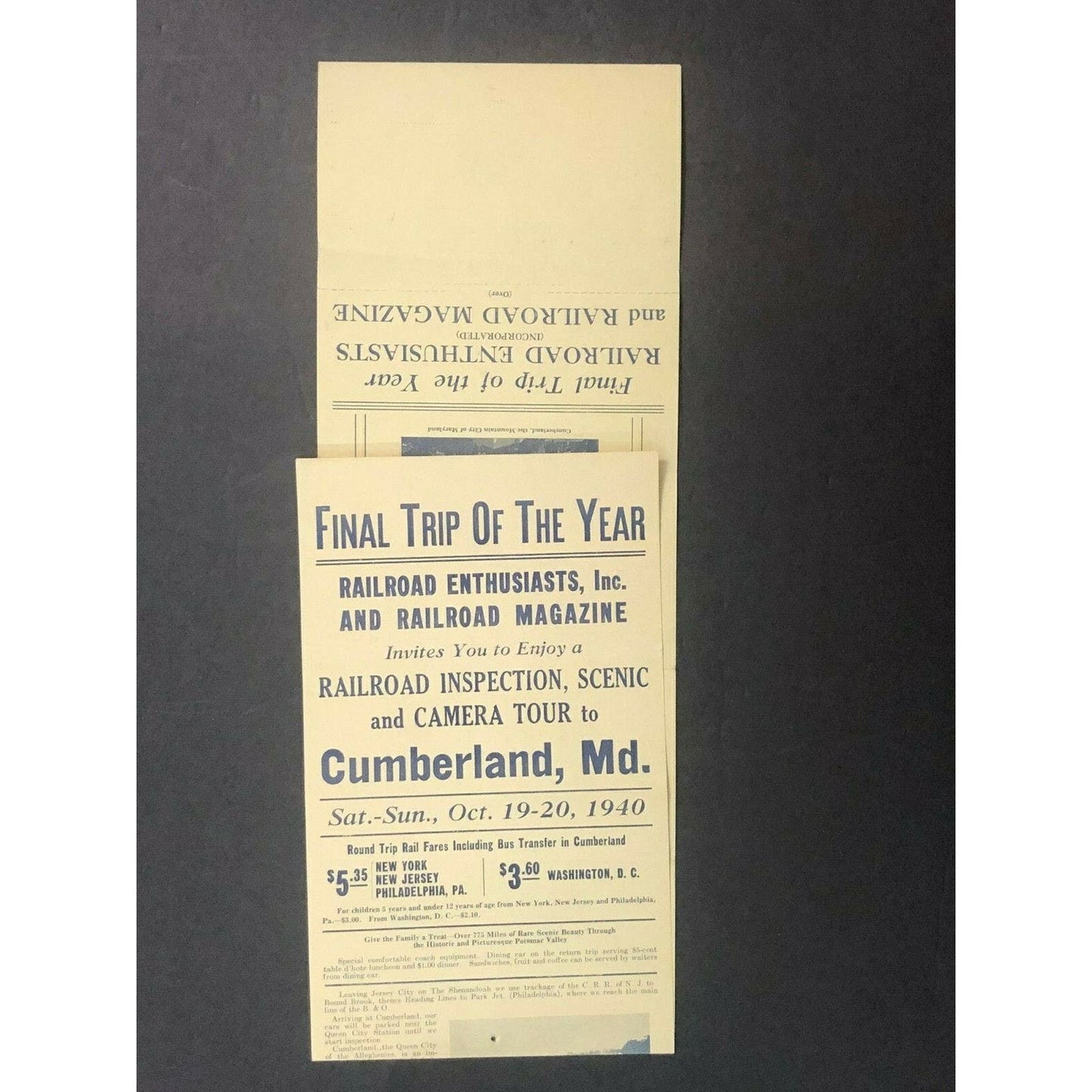 Dbl. Sided 1940 Baltimore & Ohio RR Broadside Enthusiasts Magazine's Camera Tour