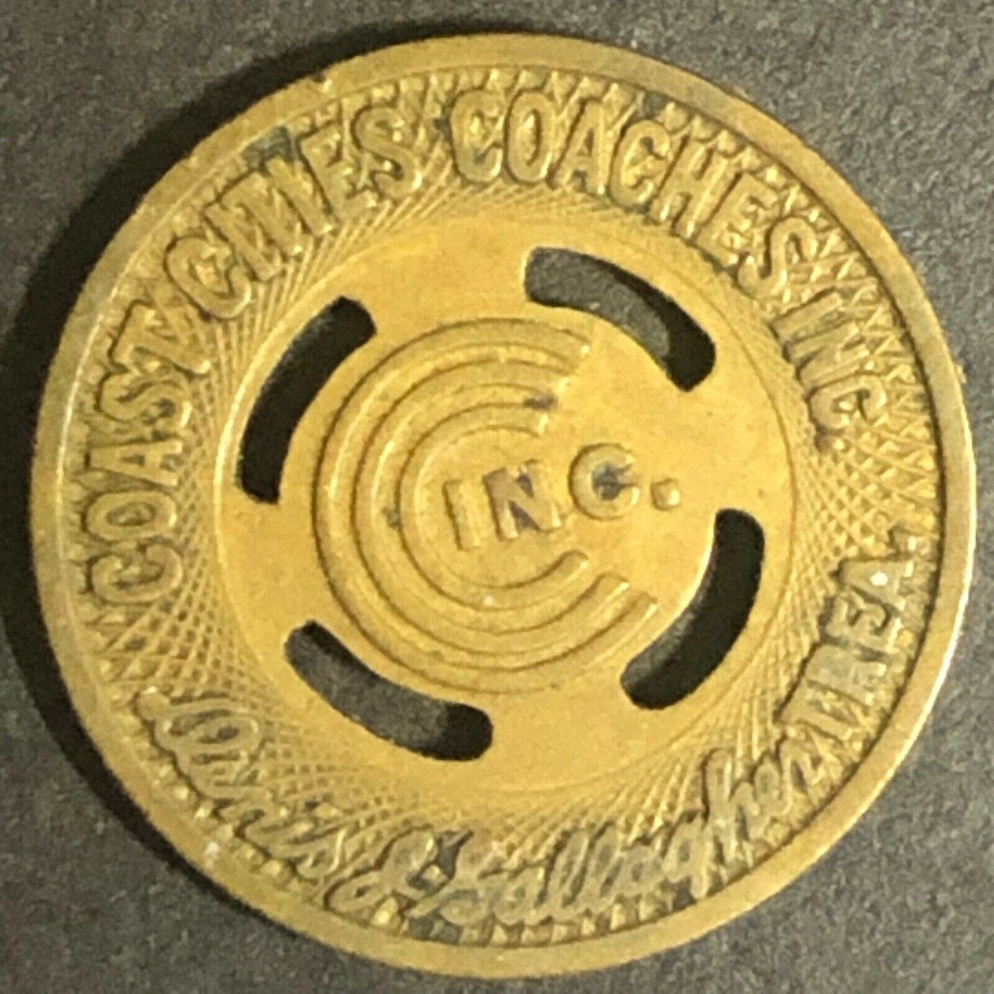 c1937 16mm Coast Cities Coaches G/F One Fare Token Asbury Park, NJ (1167)