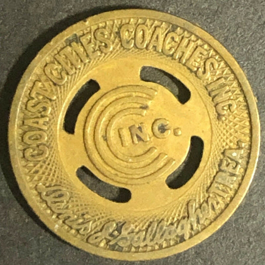 c1937 16mm Coast Cities Coaches G/F One Fare Token Asbury Park, NJ (1167)