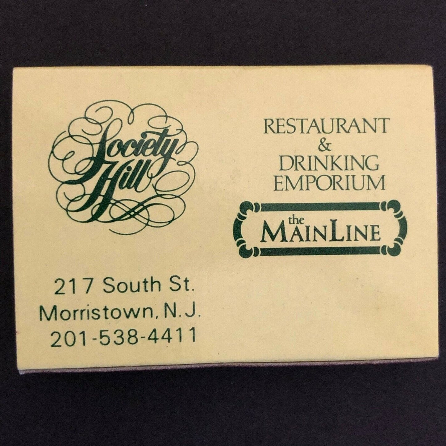c1970's-80's Wooden Matchbox Matchbook "Society Hill" Bar Restaurant Baltimore