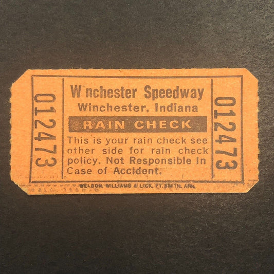 Winchester Speedway 1979Auto Racing Rain Check Ticket 12473