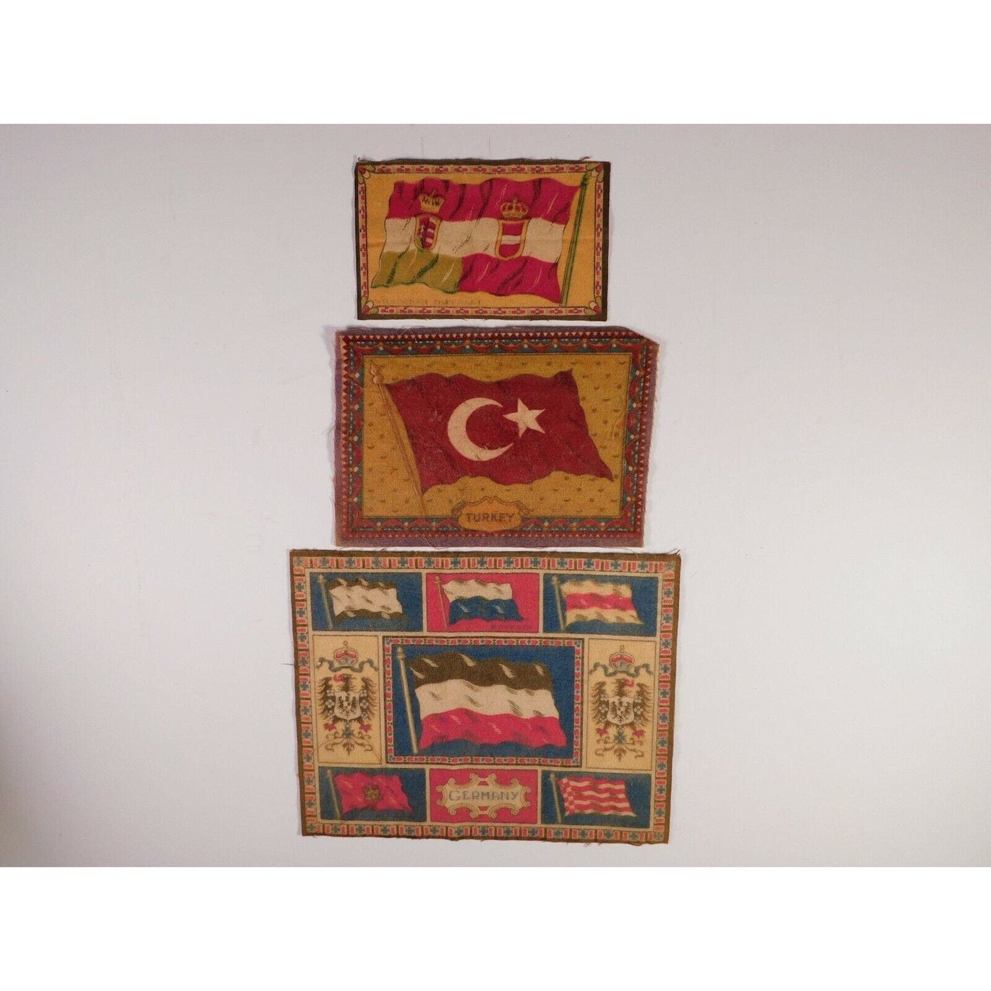 Group of 3 1910-1916 Felt Nationality Flags Rugs - Tobacco Premiums