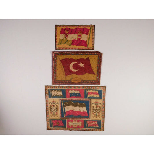 Group of 3 1910-1916 Felt Nationality Flags Rugs - Tobacco Premiums