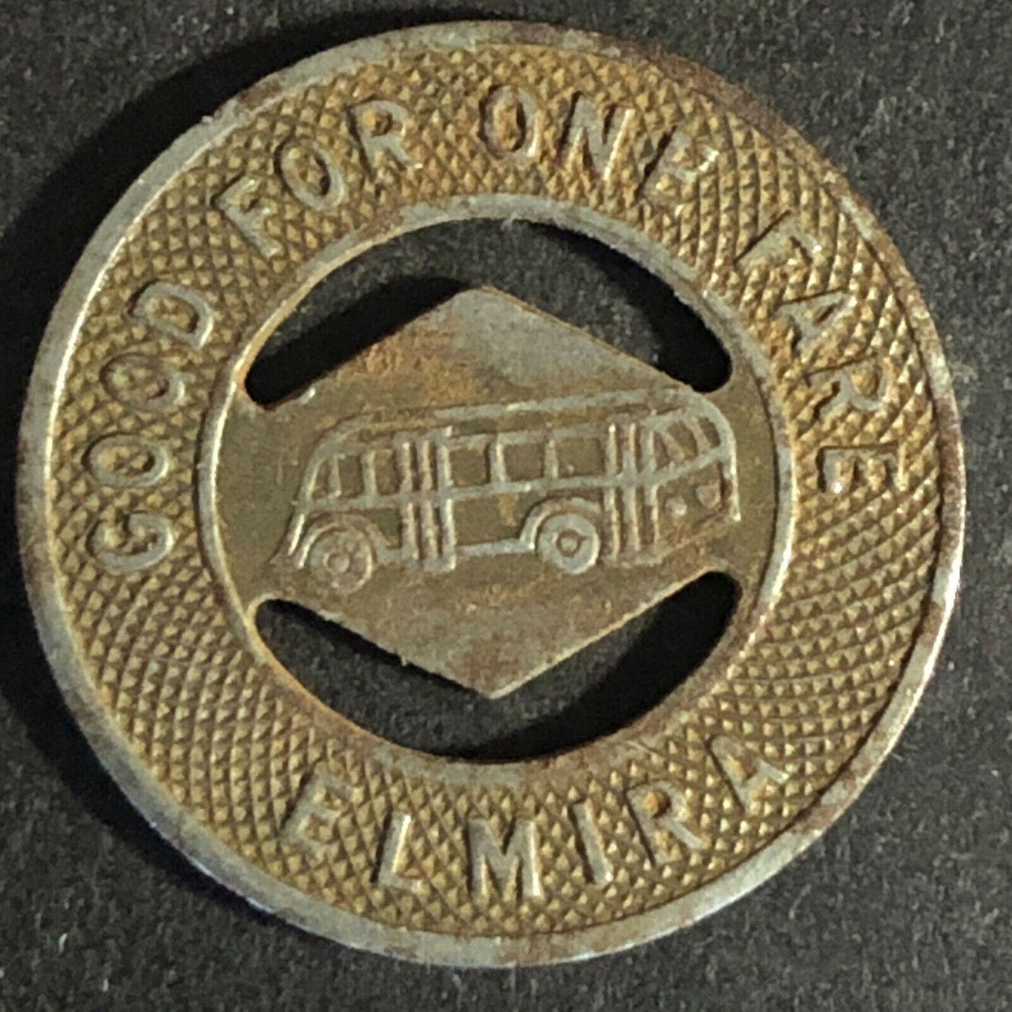 N. Y. S. E. & G. Corp. Elmira (NY) Steel G/F One Fare Transit Token 21mm c1944