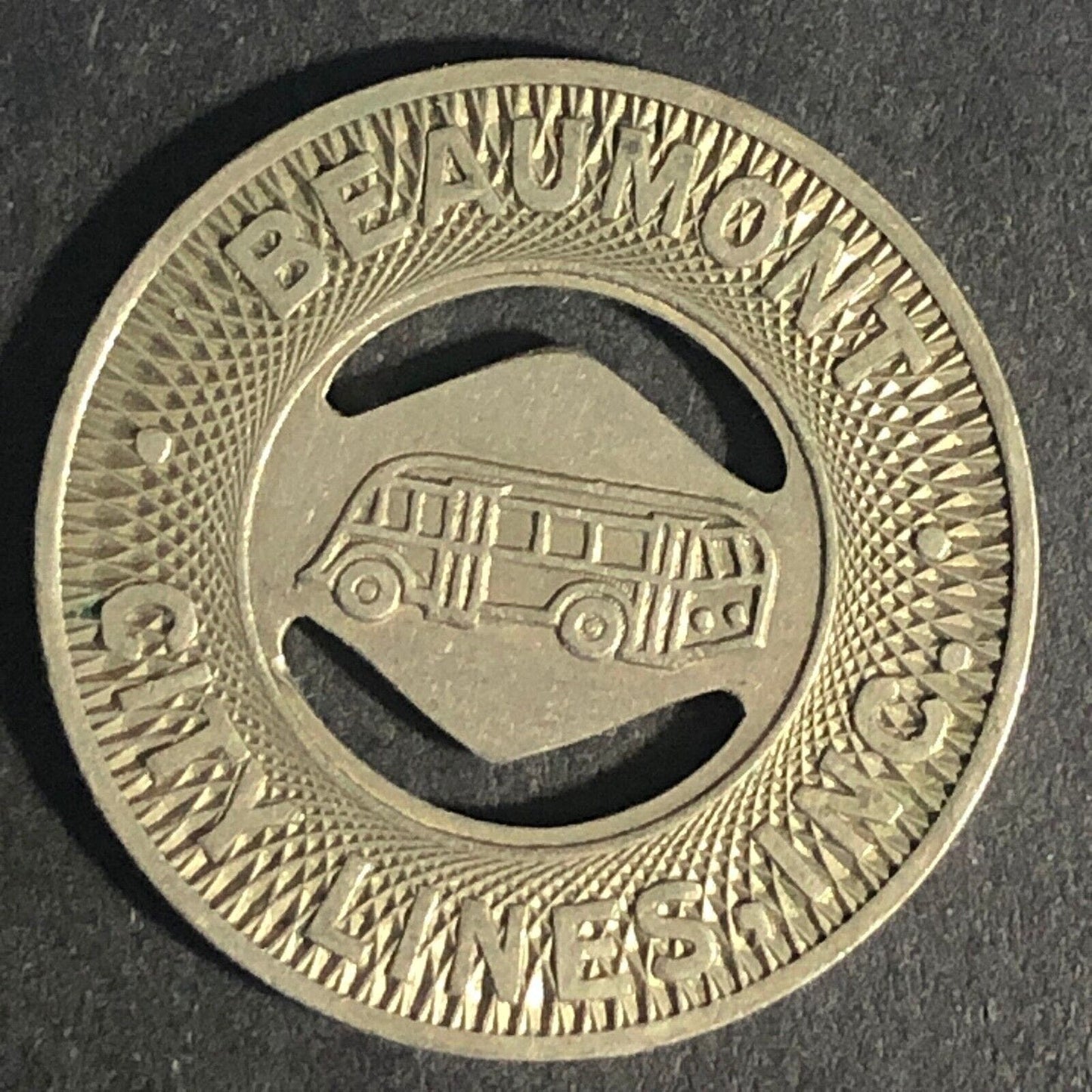 Beaumont City Lines Inc. G/F One Fare Brass Bus Token 22.7mm