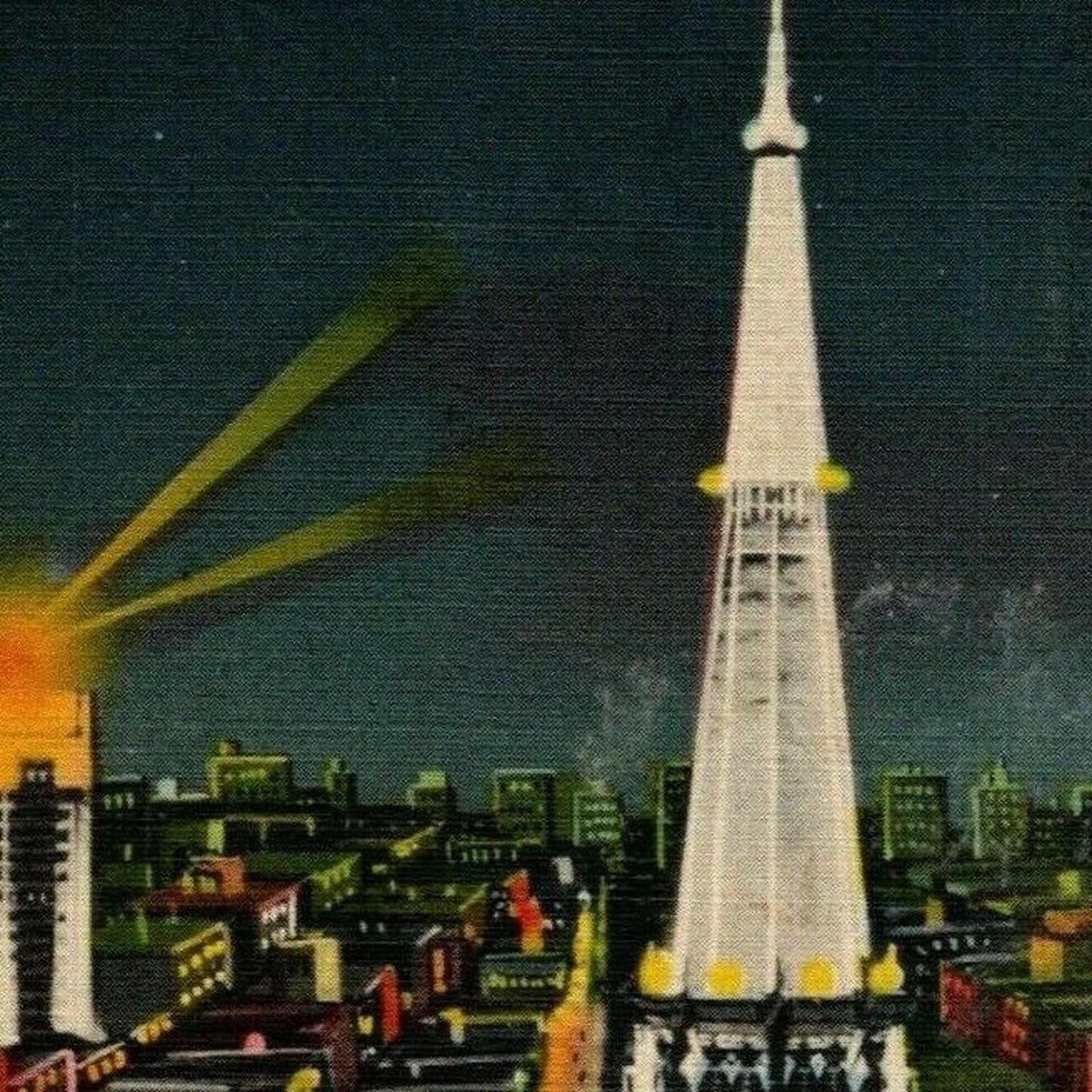 Vintage Linen Postcard Chicago Temple by Illumination - Unposted