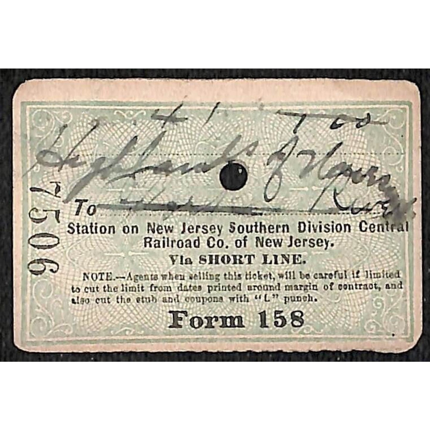 New York & Long Branch Railroad 1896 Ticket North Asbury Park Highlands of? 7506