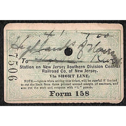 New York & Long Branch Railroad 1896 Ticket North Asbury Park Highlands of? 7506