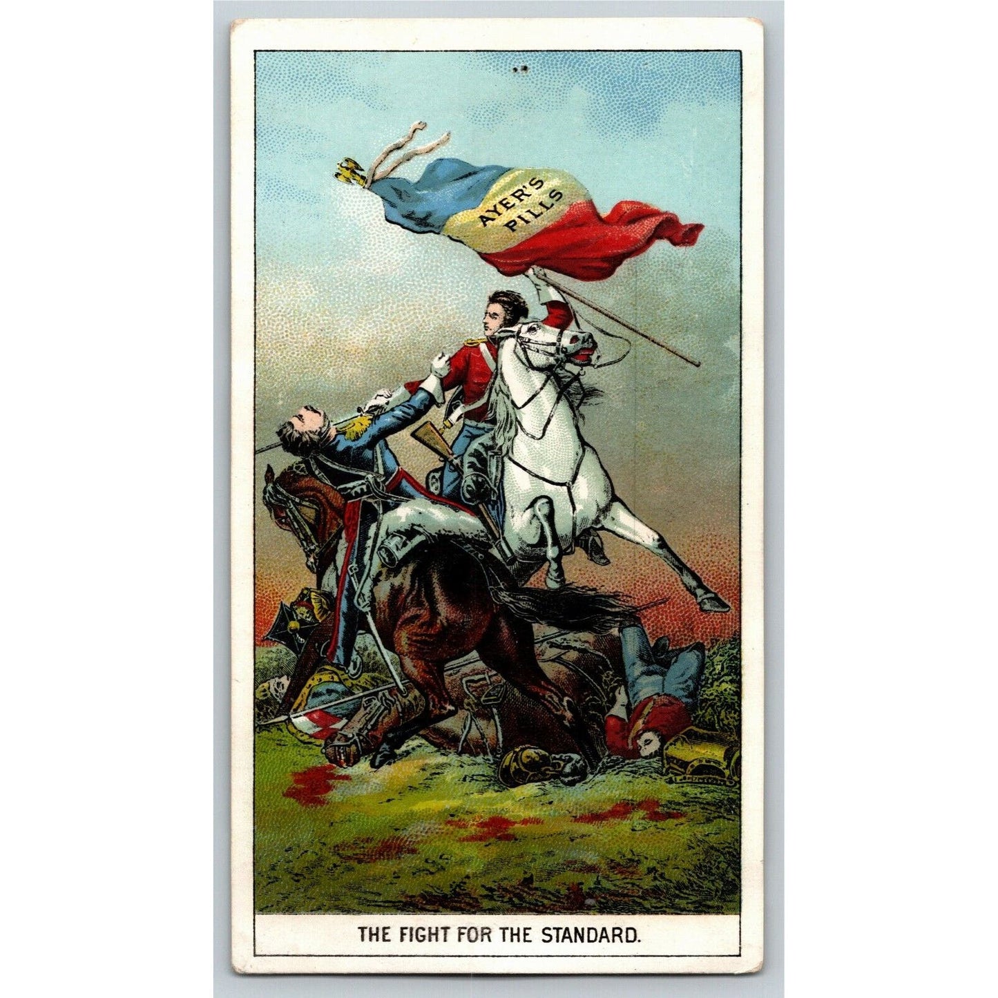 "The Fight for the Standard" Ayer's Pills Soldiers Horses Victorian Trade Card