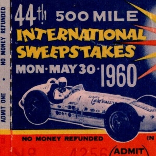 Indy 500 1960 Ticket Stub - "500 Mile Intl. Sweepstakes" $2 Adm. #4256