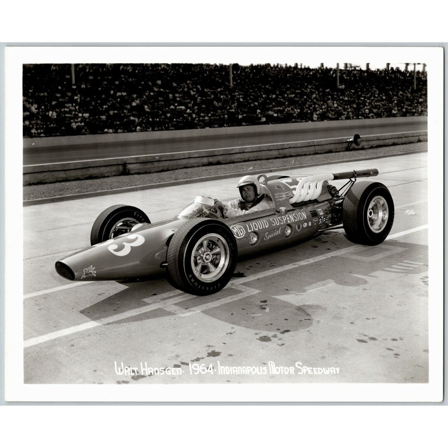 Indy 500 1964 Walt Hansgen Glossy 8x10 B&W Original Photo - Stamped
