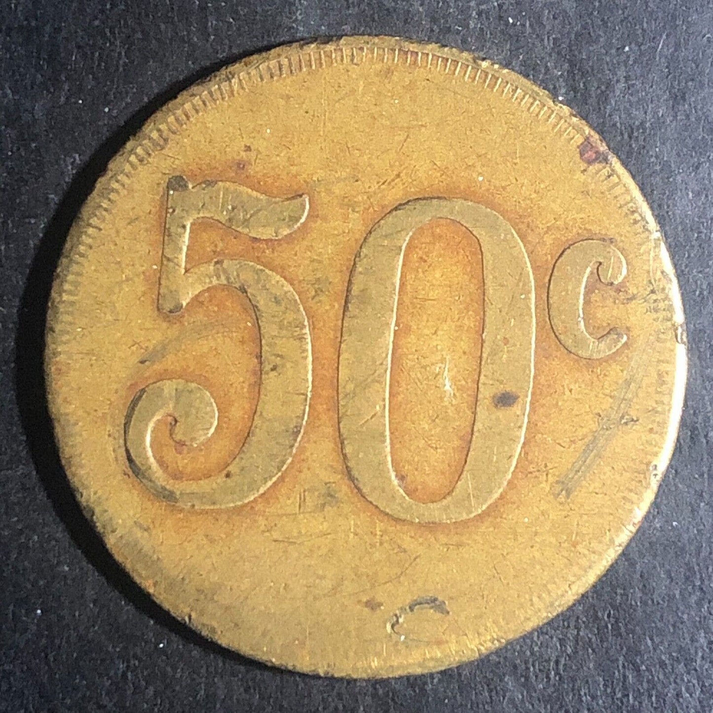 Large Brass Double Sided "50" Gaming ?? Token 31mm
