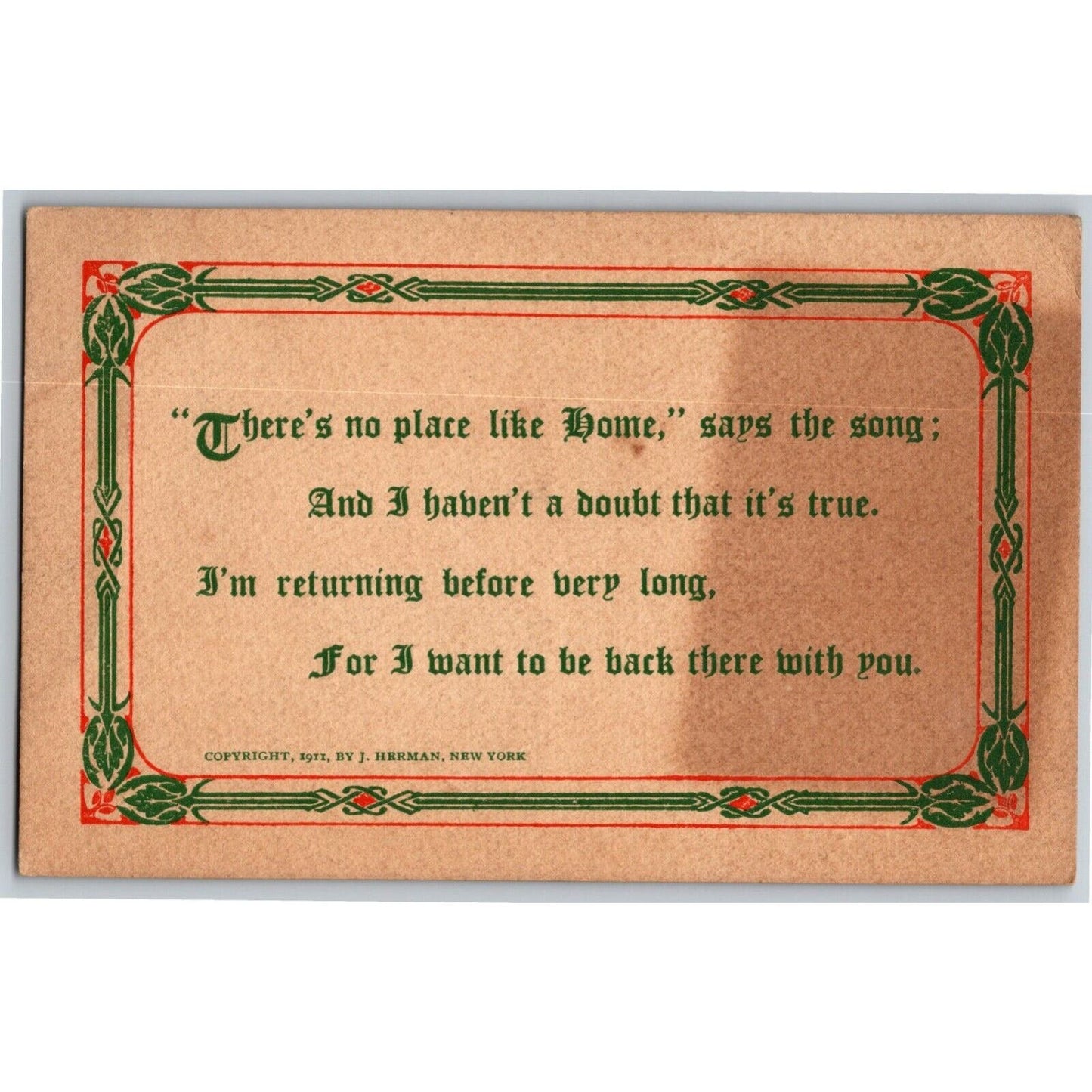 1911 "There's No Place Like Home" Vintage Postcard