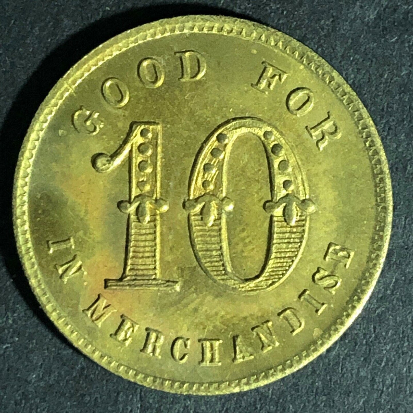 G.H. Bailey Miltonvale, Kans. General Merchandise Brass G/F 10c Token 24mm