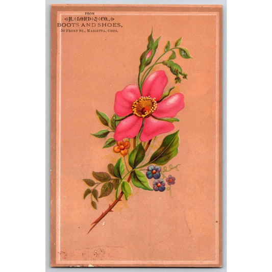 Marietta, OH H. Lord & Co. Victorian Trade Card Boots and Shoes 50 Front Street