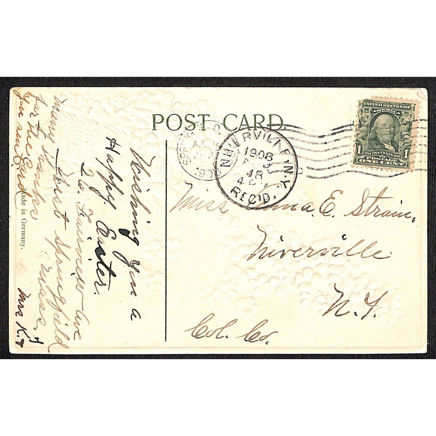 Christmas Postcard "Alleluia! Christ Has Risen" Embossed PM 1908