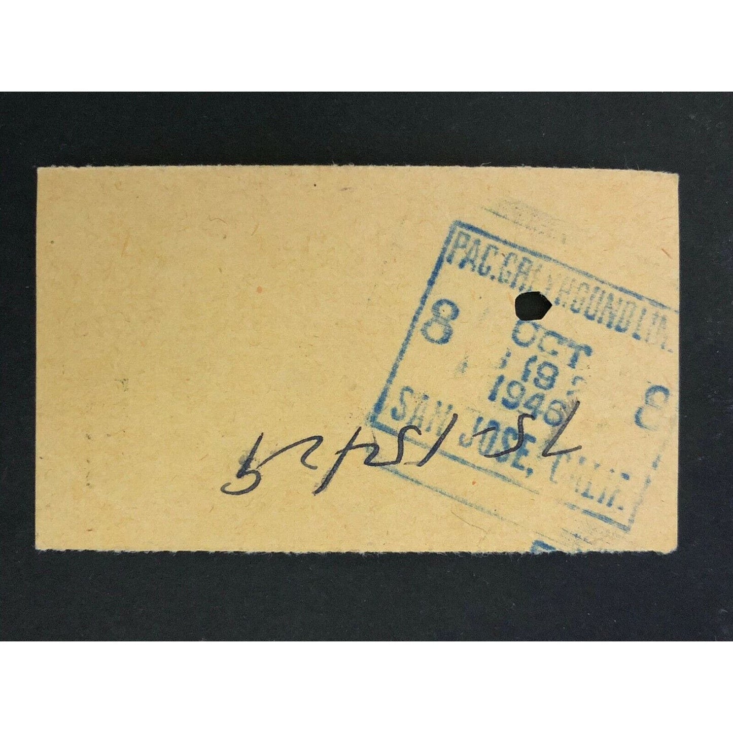Pacific Greyhound Bus Lines I.D. Check / Ticket "San Jose" 39397 c1945-1955