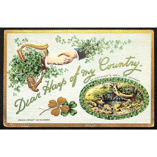 Ireland Postcard "Dear Harp of My Country" Handshake River / Water PM 1919