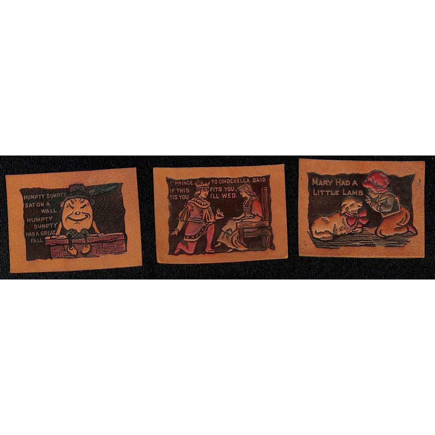 Group of 3 Vintage c1910's-20's 2" x 2 1/2" Mini Leather Children's Nursery