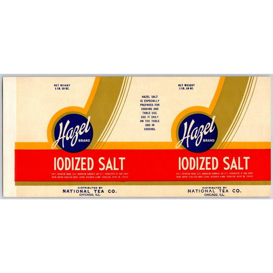 Hazel Brand Iodized Salt Paper Label 1948 National Tea Co. Chicago - Scarce