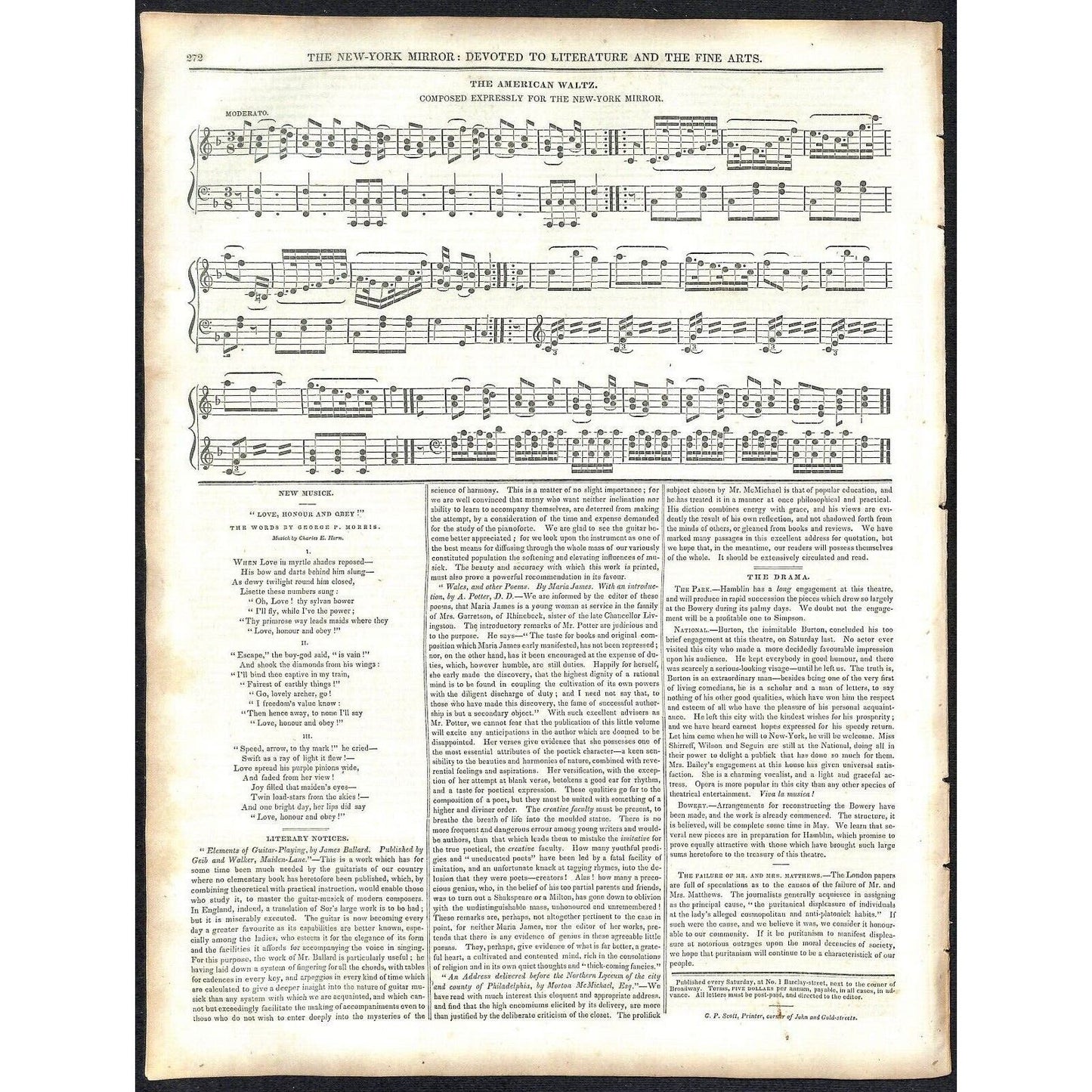 New-York Mirror Weekly Journal Literature Fine Arts Newspaper 2/16/1839