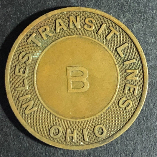 Niles Transit Lines Ohio Brass G/F One School Fare Token 23mm c1947 - Scarce