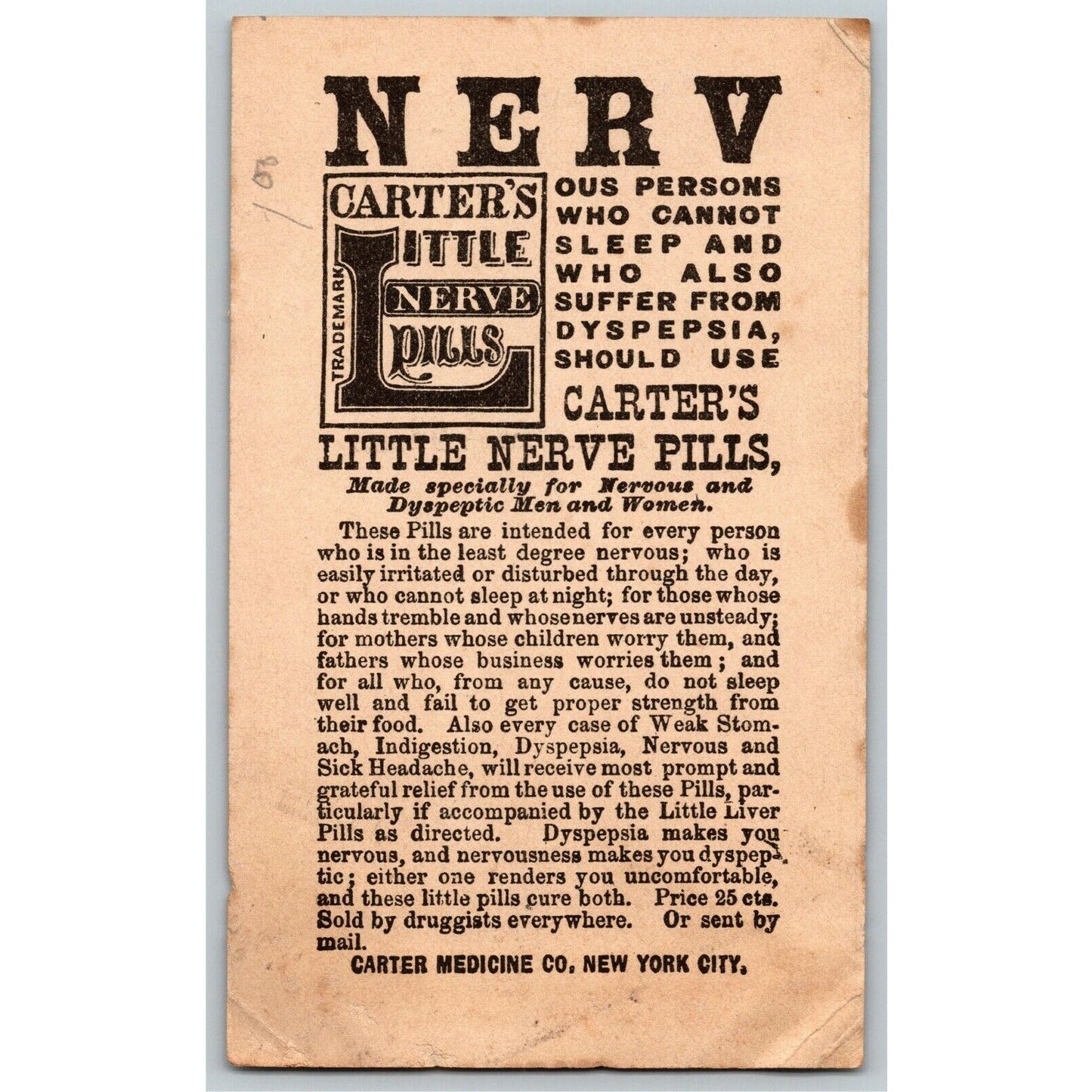 Carter's Little Nerve Pills Outdoor "Find Cow Owl Fox" Game Victorian Trade Card