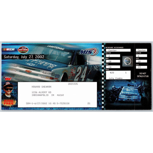 2002 Michigan International Speedway Indy 400 Unused Saturday Ticket - Seat 14